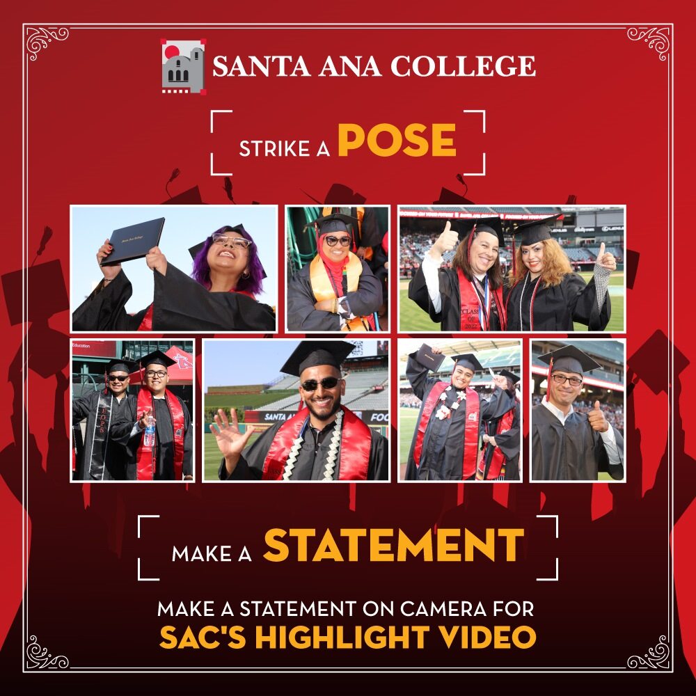 Collage of students posing in front of a camera