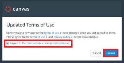 Canvas Terms of Use box