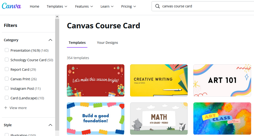 Canvas Course Card Search