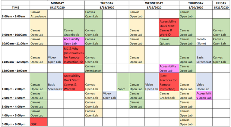 Fall 2020 PD Schedule Grid