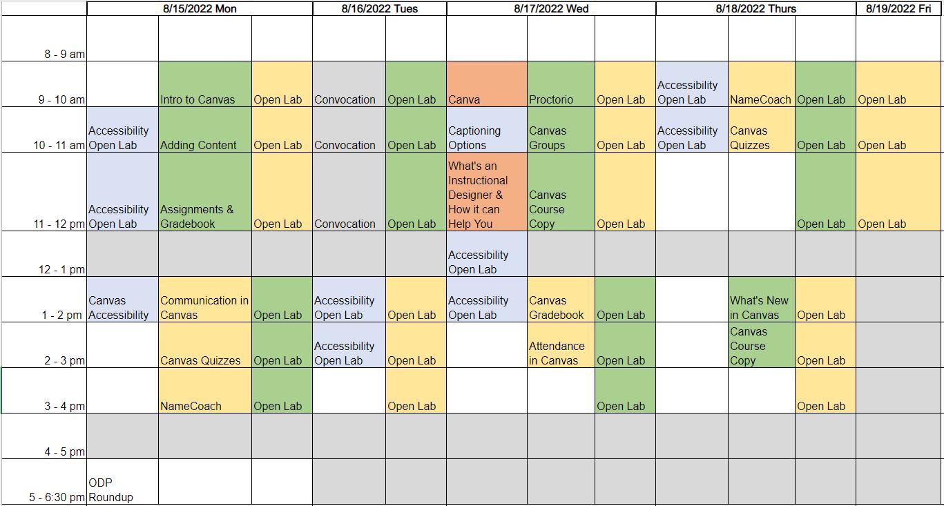Fall 2022 PD Schedule