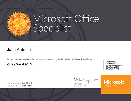 Microsoft Office Specialist Certificate