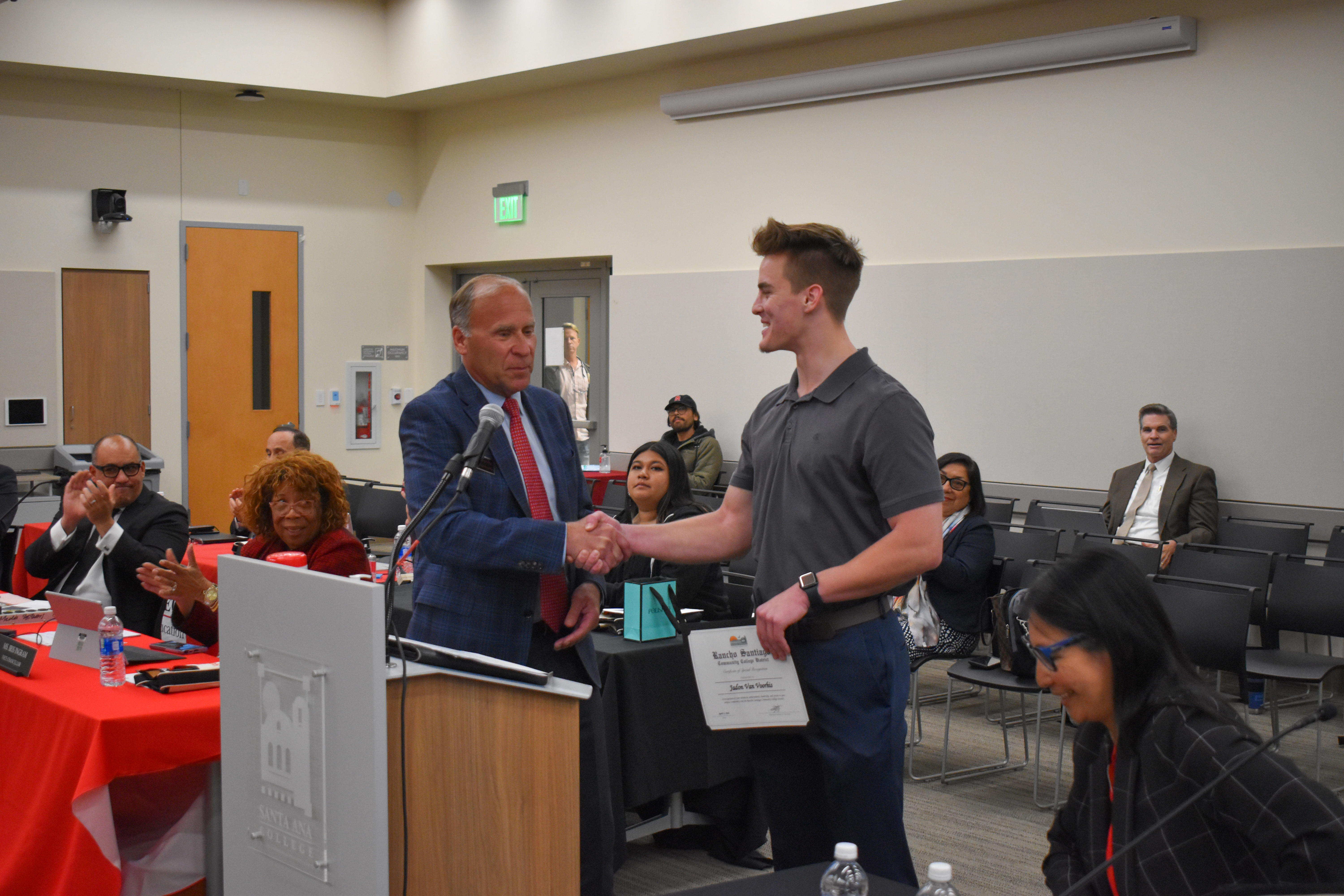 jadon van voorhis gets recognized at Board of Trustee meeting