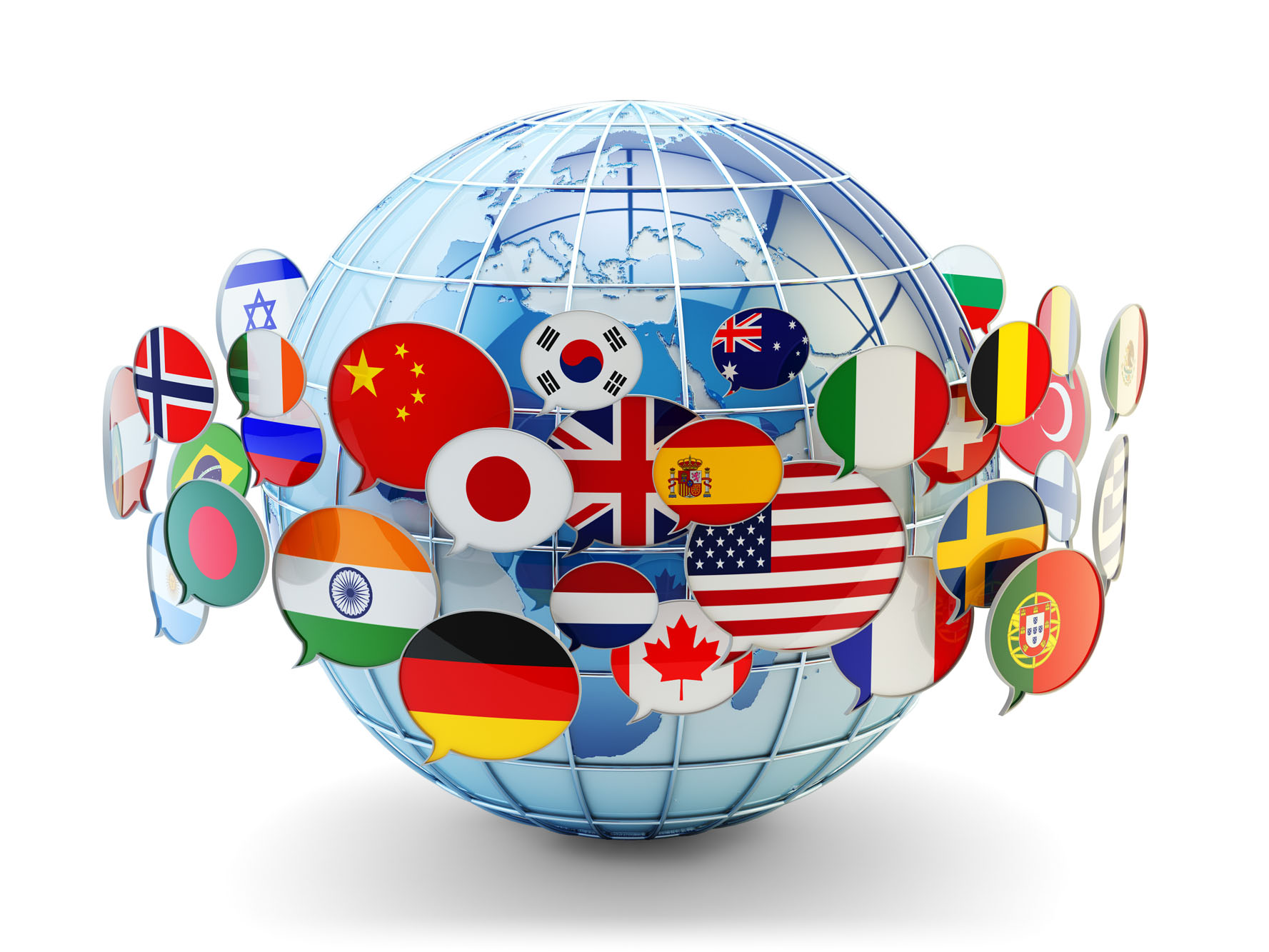 globe surrounded by flags of different countries