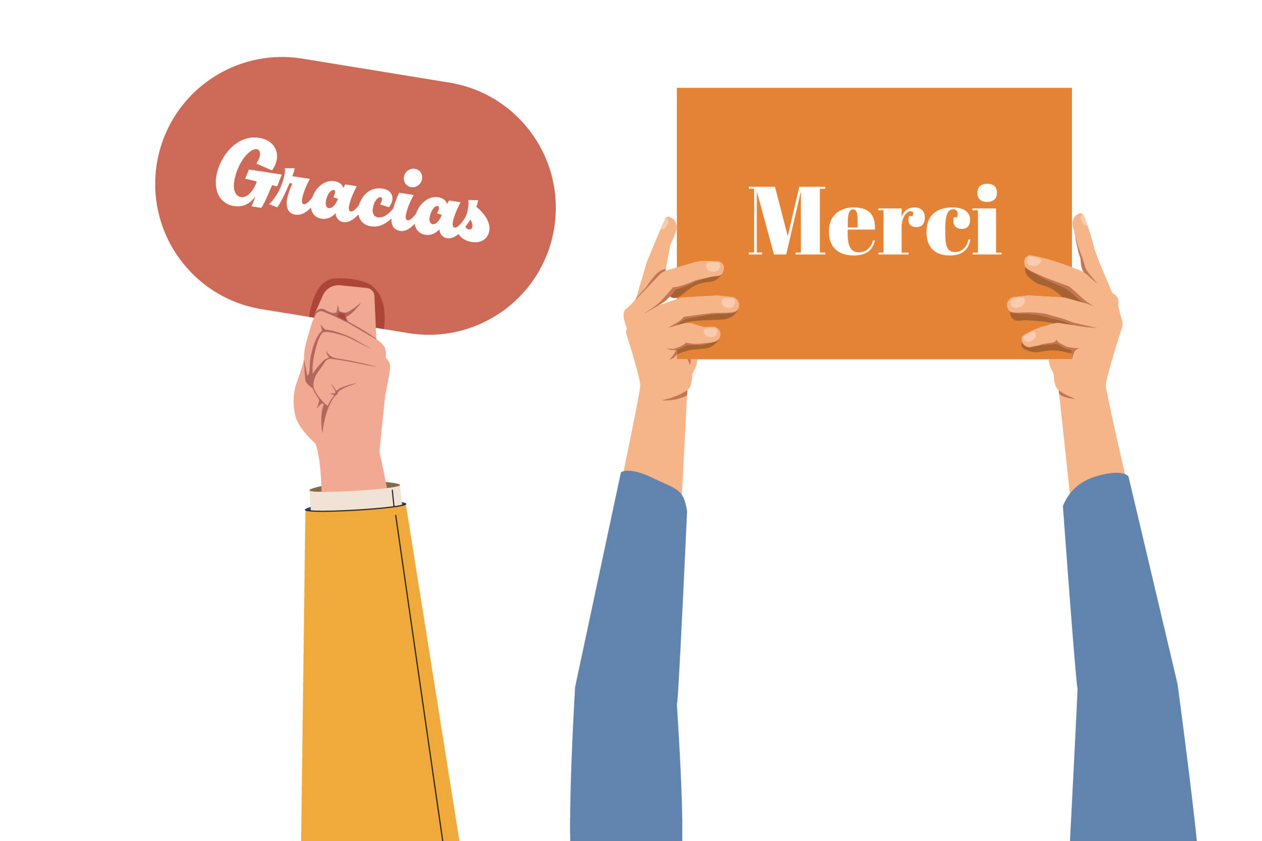 signs holding up gracias and merci