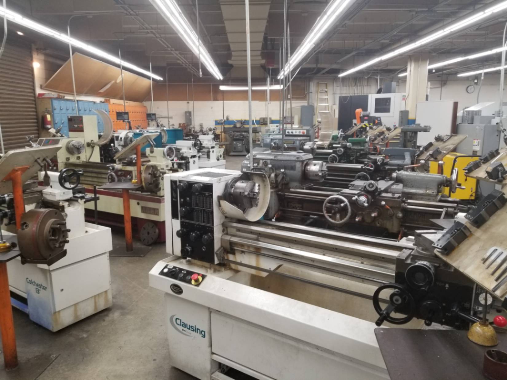 row of conventional lathes