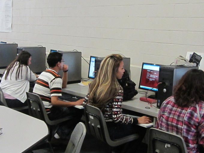 Students using math center computers