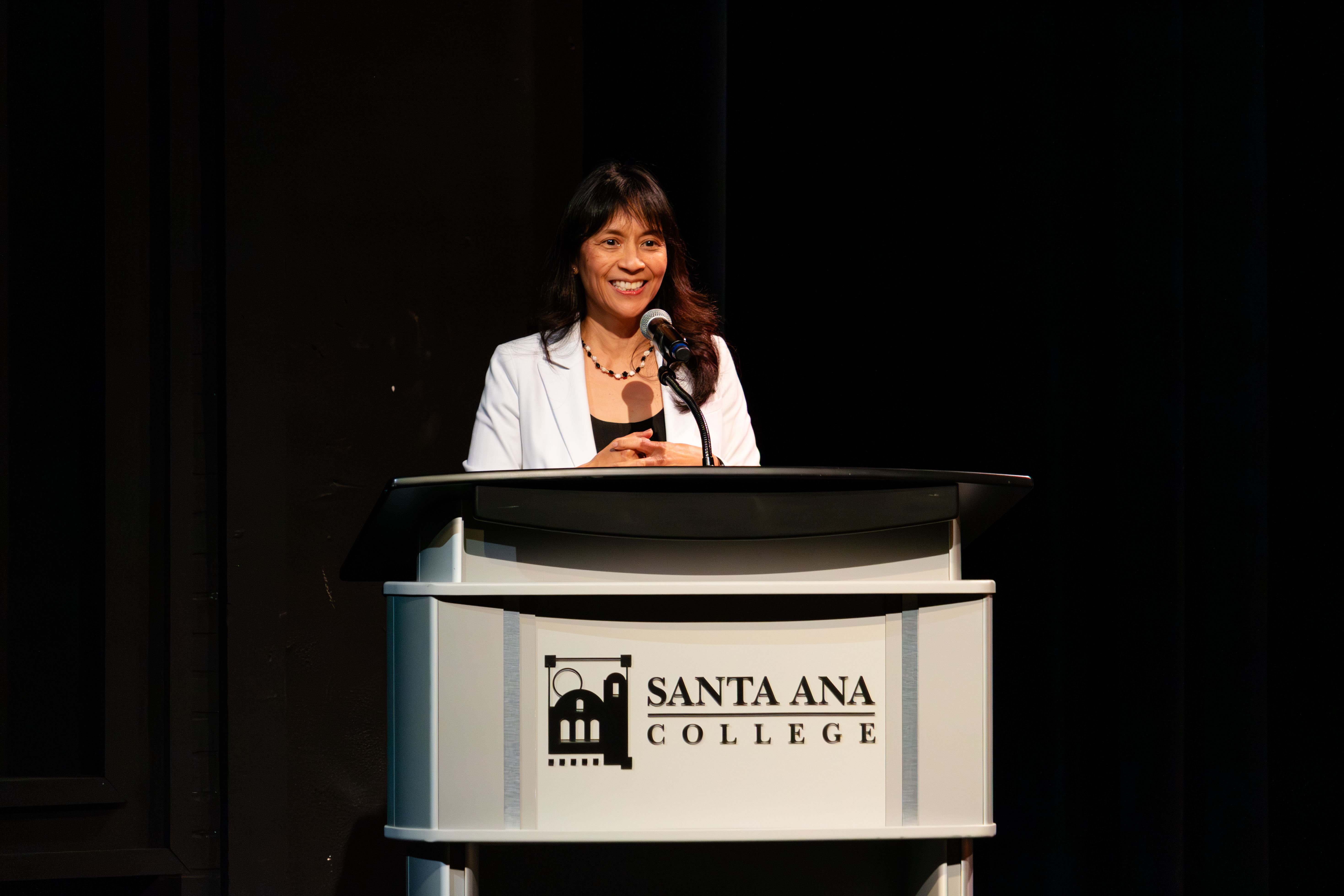 Joy Dalauidao-Hermsen speaking at the ceremony