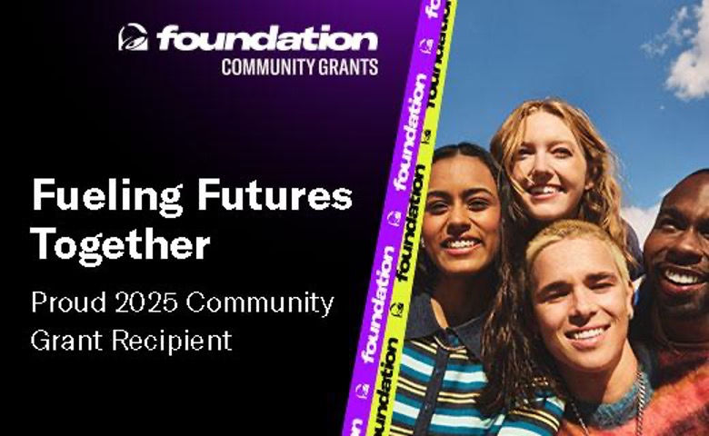 Two males and two females in a group photo with caption "Fueling futures together. Proud 2025 Communit Grant Recipient."
