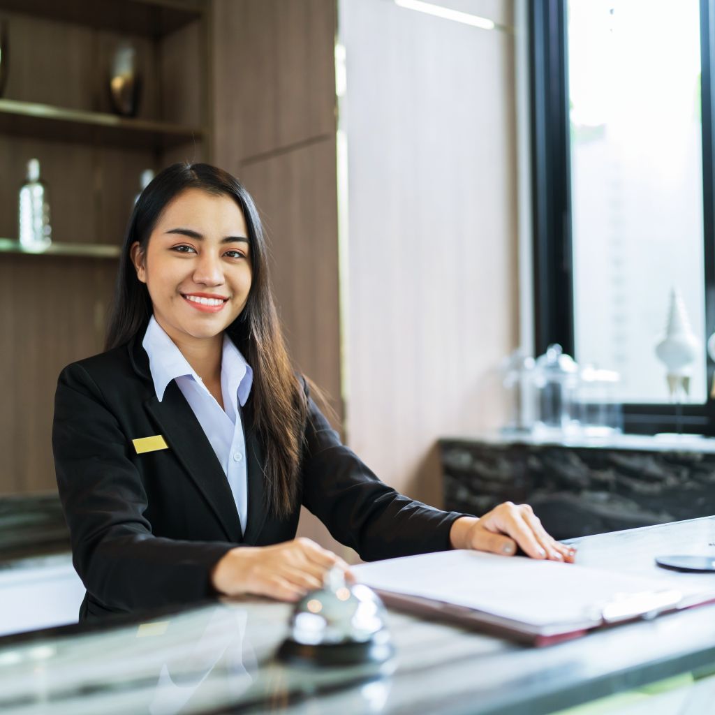 Smiling woman working as general office clerk using the free training from continuing education