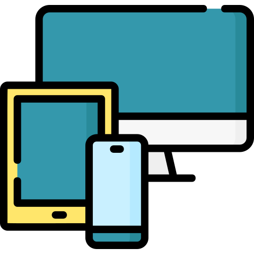 Three technology devices, a computer, a tablet, and a phone